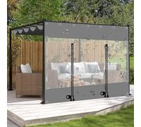 Rideaux de bâche imperméables - Panneaux latéraux gris transparent avec fermeture éclair de 0,5 mm - En PVC résistant aux intempéries - Pour extérieur, pergola, tonnelle, tonnelle, 3,8 x 2,2 m