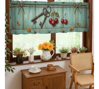 Rideaux de cantonnière courts rustiques pour petite fenêtre d'évier de cuisine et de camping-car, motif cochons, panier de fruits, vert automne, 45,7 x 132,1 cm