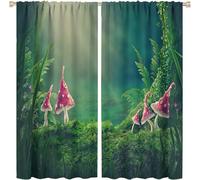 Rideaux De Champignons De Foret, Rideaux Occultants De Poche De Tige De Champignon Rose A Pois De Foret De Dessin Anime Mignon Pour La Chambre A Coucher, Rideaux De Traitements De Fenetre,