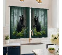 Rideaux de cuisine à étages avec motif ours rustique, mousse d'arbre sans vert, pour petit évier de camping-car, fenêtre étroite 66 x 114 cm
