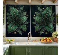 Rideaux de cuisine à motif feuilles tropicales modernes et étoiles, vert d'été, rideaux de cuisine pour petits camping-cars, fenêtre étroite, 106 x 114 cm