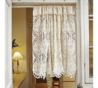 Rideaux de cuisine au crochet, fil de coton Rideau brise-bise court, rideaux courts de café de style campagnard, balcon, salon évider Rideau de bistrot semi-ombragé ( Size : W100xH100cm/39x39in )