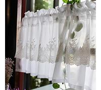 Rideaux De Cuisine Brise Bise,Cantonnière De Rideaux Fenêtre en Dentelle Jacquard avec Passe-Tringle,Petit Rideau Café Bistro De Style Campagnard,Rideau À Double Couche pour La Penderie De Chambre