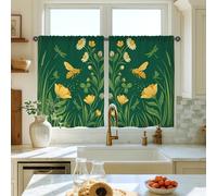 Rideaux de cuisine motif abeille, nature, botanique, fleur, papillon, printemps, vert, pour buanderie, évier, couloir, appartement, décoration de fenêtre, 71 x 99 cm