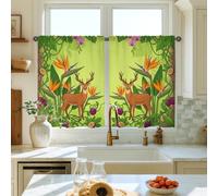 Rideaux de cuisine, motif cerf, fleurs tropicales, feuilles, vert d'été, ensemble de rideaux de fenêtre de cuisine, pour buanderie, évier, couloir, appartement, décoration de fenêtre, 71 x 99 cm
