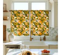 Rideaux de cuisine oranges, modernes et funky motif feuille de citron, vert d'été, pour petit évier de camping-car, fenêtre étroite, 66 x 91 cm