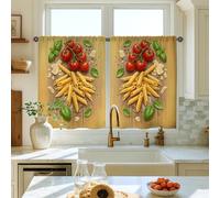 Rideaux de cuisine rustiques italiens avec motif pâtes, basilic - Pour petit évier de camping-car, fenêtre étroite - 66 x 91 cm