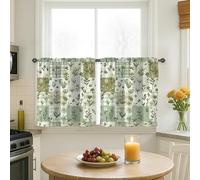 Rideaux de cuisine rustiques naturels avec grille de feuilles vertes pour décoration de fenêtre de salle à manger, petit déjeuner, coin évier, 66 x 76,2 cm