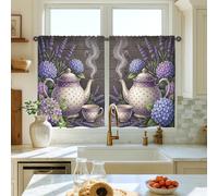 Rideaux de cuisine rustiques vintage motif hortensia, lavande, violet, rideaux de cuisine pour petits camping-cars, fenêtre étroite 71 x 99 cm