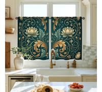 Rideaux de cuisine traditionnels et élégants motif nénuphar, tourbillon floral printanier, bleu sarcelle, pour buanderie, évier, couloir, appartement, décoration de fenêtre, 66 x 91,4 cm
