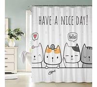 Rideaux de Douche 180 x 180 cm Rideaux De Salle De Bains Chats Kawaii Dessins animés Graffitis Rideau de Douche Polyester Rideau de Douche Anti Moule Rideau de Douche Imprime en 3D