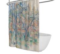 Rideaux de Douche à la Campagne française Arbres et Maisons de Provence Peintures célèbres Gravures Rideau de Douche Décoration Vintage de Salle de Bain avec Crochets 180 x 200 cm