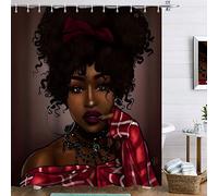Rideaux de douche africains pour salle de bain - 152 x 183 cm - Rideau de douche pour femme noire - Rideaux de douche afro-américaine Queen rouge et noir - Tissu polyester imperméable - 12 crochets