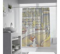 Rideaux de douche artistiques pointillism W200xL240cm Rideau de douche de Georges Seurat Le cirque Célèbre peinture à l’huile Tissu imperméable Décor de salle de bain Crochets anti-moisissure