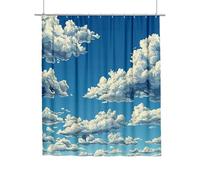 Rideaux de Douche Bleu Motif, Rideau Douche 200x180 cm, Rideau Baignoire Nuage avec 12 Oeillets Antirouille et Crochets Polyester Tissu Lavable Ourlet Lesté pour Salle de Bain, Baignoire, Cadeau V-87