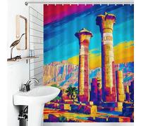 Rideaux de douche colorés à motifs de ruines du temple de Louxor, résistants à la moisissure, à séchage rapide et imperméables, avec 12 crochets pour salle de bain ou dortoir (136 x 180 cm)