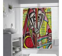 Rideaux de douche d’art abstrait W150xL200cm Composition cubiste style Henry Lyman Sayen peinture célèbre à estampe de rideaux de douche imperméable de salle de bain protection contre la moisissure