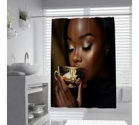 Rideaux de douche de luxe W100xL180cm Femme noire Gold Cup en tissu polyester étanche imperméable anti-moisissure lavable à la machine avec des crochets à rideaux moustiquaire de salle de bain