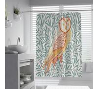 Rideaux de douche en forme de hibou William Morris W180xL200cm Rideau rétro ancien de feuilles de saule en oiseau de forêt facile à nettoyer pour la décoration de salle de bain d’hôtel avec crochets
