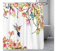 Rideaux de Douche, Fleur Colibri Rideau De Douche en Tissu Textile Imperméable Anti-moisissure Polyester Lavable avec 12 Crochet de Rideau Douche 120x150cm/WxH