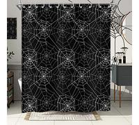 Rideaux de Douche Halloween 180 x 240 cm, Motif Toile d'araignée Noire, Blanche et Grise, avec Crochets, imperméables, lavables, pour Salle de Bain ou Douche.