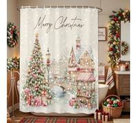 Rideaux de douche imperméables avec crochets - 91,4 x 183 cm - Style rustique d'hiver - Pont d'arbre de Noël - Lavable en machine - Pour salle de bain et hôtel