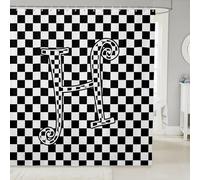 Rideaux de douche pour enfants à grille géométrique, lettre H, rideau de salle de bain élégant à carreaux, motif damier moderne, décoration d'intérieur, rideaux imperméables noirs et blancs, 12