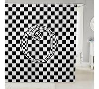 Rideaux de douche pour enfants à grille géométrique, lettre O, rideau de salle de bain élégant à carreaux, motif damier moderne, décoration d'intérieur, rideaux imperméables noirs et blancs, 12