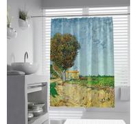 Rideaux de douche pour paysages ruraux W150xL200cm Sentier de jardin Maison dans les arbres Décor Blue Sky Rideau de bain en tissu polyester imperméable Rideau de bain résistant à la moisissure