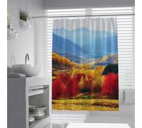 Rideaux de douche saison d’automne W100xL180cm Imprimé coloré de forêt de feuilles d’automne et paysages montagneux décor moderne de salle de bain polyester imperméable à séchage rapide avec crochets