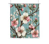 Rideaux de Douche Sarcelle Motif, Rideau Douche 180x200, Rideau Baignoire Fleur avec 12 Oeillets Antirouille et Crochets Polyester Tissu Lavable Ourlet Lesté pour Salle de Bain Baignoire Cadeau V-27