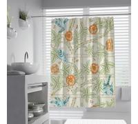 Rideaux de douche style William Morris W160xL200cm Tissu imperméable à motif d’oiseaux en forme de grille de rose Arts Arts Vintage pour la décoration de salle de bain d’appartement avec crochets