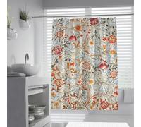Rideaux de douche William Morris W180xL220cm Tissu vintage ancien à motif floral de feuilles de tulipe rose en machine lavable pour baignoire de salle de bain de salle de bain avec crochets à rideaux