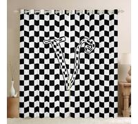 Rideaux de fenêtre à grille géométrique, lettre V, rideaux occultants élégants en patchwork à carreaux, damier moderne, décoration de chambre d'enfant, chambre à coucher, salle de jeux, noir et blanc