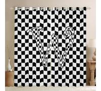 Rideaux de fenêtre à grille géométrique, lettre W élégante patchwork à carreaux pour garçons et filles, rideaux de fenêtre modernes à carreaux, noir et blanc, 2 panneaux, 167 x 228 cm