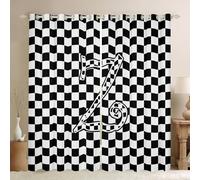 Rideaux de fenêtre à grille géométrique, lettre Z, rideaux occultants élégants en patchwork à carreaux, damier moderne, décoration de chambre d'enfant, chambre à coucher, salle de jeux, noir et blanc