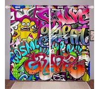 Rideaux De Fenetre A Motif Graffiti Pour Garcons, Rideaux De Fenetre Hip Hop Pour Adolescents, Traitements De Fenetre De Style Hippie Graffiti Colore Pour Jeune Homme, Theme De La Culture De Rue,