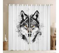 Rideaux de fenêtre de loup rustique pour chambre à coucher, taille L classique simple dessiné à la main peinture à l'encre style ombre décoration d'intérieur moderne rétro animaux sauvages rideaux de