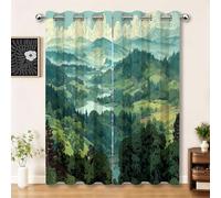 Rideaux de fenêtre Illustration Vallée Nature filtrant la lumière Intérieurs Salon Vert Sauge Transparent avec des Éléments Modernes pour Chambre 110L X 215H cm (2 Panneaux)