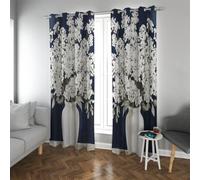Rideaux de fenêtres Bleu Marine Art Moderne Vase à Motifs de Fleurs Blanches réduction de Bruit Rideaux occultants pour Salon Chambre 2 Panneaux B132xH160cm