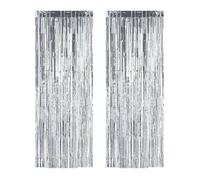 Rideaux de fêtes, lot de 8, Décoration anniversaire et mariage, fils, franges pailletés, 100 x 250 cm, argenté