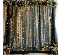 Rideaux de Fond Noirs avec guirlandes Lumineuses pour fêtes, Mariages, fêtes prénuptiales, Panneaux de Rideaux en Tulle Transparent pour fête prénatale, fête d'anniversaire, séance Photo, décorations