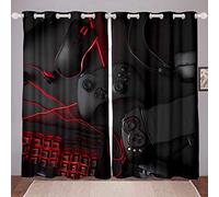 Rideaux de jeu pour chambre à coucher, garçons, adolescents, casques, console de jeu, souris, clavier, chambre à coucher, rideau noir et rouge, draperies de fenêtre, 116x137 cm (lxL)