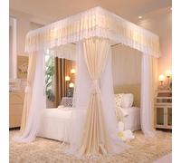 Rideaux de lit à baldaquin de Princesse de Luxe - Moustiquaire Double Couche avec Housse Anti-poussière, Tente de lit à 4 Coins pour Chambre Double/Double/Queen/King Size