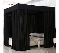 Rideaux de lit élégants noirs unis avec 4 poteaux d'angle pour lits jumeaux, doubles, queen et king size, moustiquaire élégante pour chambre d'enfant et chambre d'adulte