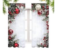Rideaux de Noël pour Chambre,2 Pièces Couverture Imprimée De Boules De Noël,Rideaux d'hiver Imprimés Plat 2D avec Motif Flocon de Neige et Branche de Pin | pour Chambre et Salon Intérieur