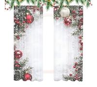 Rideaux de Noël pour chambre à coucher, 2 pièces de Noël imprimé boule de Noël - Rideaux d'hiver imprimés plats 2D avec motif flocons de neige et branches de pin | Pour chambre à coucher salon
