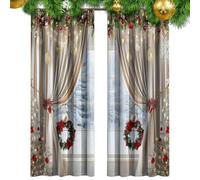 Rideaux de Noël pour Salon - Motifs De Boules Lumineuses Douces Et Branches De Pin,Voilages Imprimés Art Classique De Noël,pour Fête Rassemblement d'Amis Chambre Boutique Arrière-plan Fenêtre Intérieu