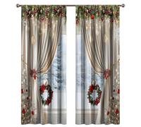 Rideaux de Noël pour Salon - Rideaux Imprimés 2D Réutilisables Branches De Pin,Voilages Imprimés Art Classique De Noël,pour Chambre Familiale Rassemblement de Fêtes Magasin Arrière-plan Fenêtre Intéri