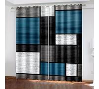 Rideaux de Salon imprimés numériques à Motif de Treillis Bleu-Gris géométrique, Rideaux à œillets pour Salon, Bureau, décoration d'intérieur 140x245cm(LxH)/70x245cm*2